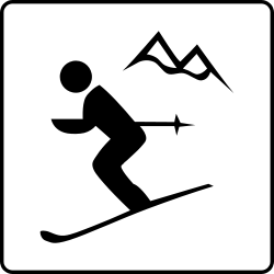 Ein Skifahrer, im Hintergrund befinden sich Berge